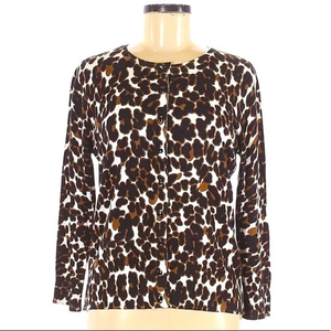 Cable‎ & Gauge M brown black animal print crew neck button up cardigan sweater
